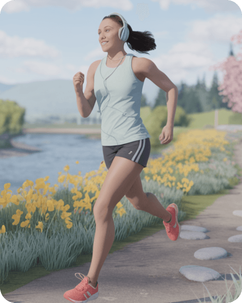 Woman jogging in a scenic landscape